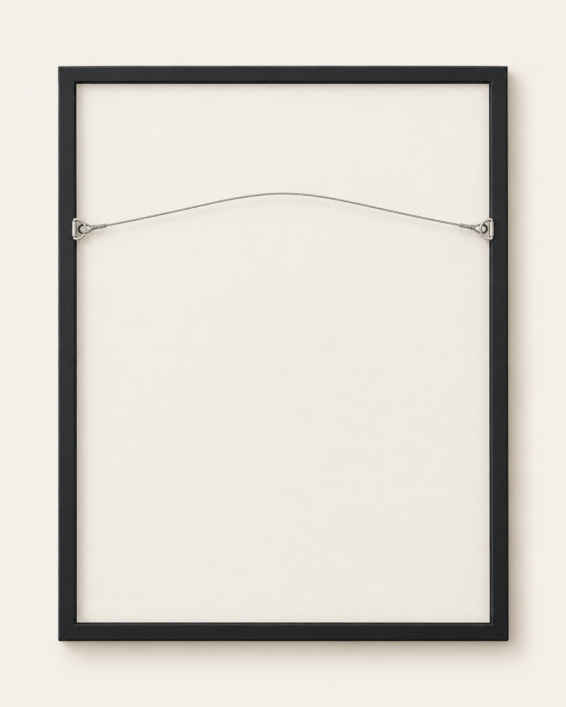 Illustration of the back of a framed artwork showing fitted picture wire